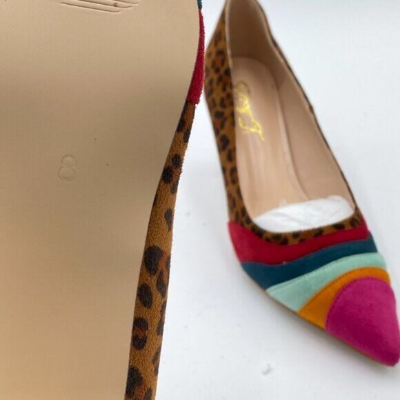 FOWT Women Kitten Heels Pumps High Heel Pointed Toe Pump Slip-on Rainbow Shoes - Picture 6 of 7